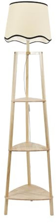 ValueLights | Natural Wooden 3 Tier Shelf Floor Lamp with Black Trim Scallop Shade Living Room Lounge Light | Floor Lamps, Home Décor & Improvement Essential | Included LED Bulb