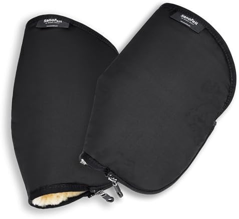 Sanofell by Werner Christ Lammfell-Handwärmer „MALDONADO“ – Black – 14x22 cm, zweiteilig, wärmt bis über das Handgelenk, wind- und wasserabweisend, für Rollator- und Rollstuhlgriffe, maschinenwaschbar