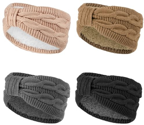 DRESHOW Femmes Chaud Tricoté Bandeau Hiver Oreille Plus Chaud Crochet Tête Enveloppe épais Polaire Doublure Cheveux Bandes