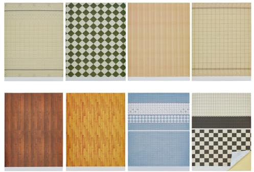 FINGERINSPIRE 8 Sheets 8 Styles Self-Adhesive Wallpaper for Dollhouses 1:25 Dollhouse Wallpaper Flooring Miniature Self-Adhesive Wallpaper Self Adhesive Floor Tiles for Dollhouse DIY Decoration