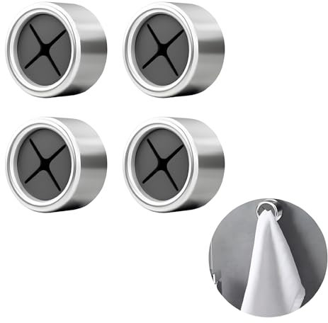 Diffaxy 4 Stück Geschirrtuchhalter, Handtuchhalter Ohne Bohren, selbstklebende runde Handtuchhalter, Towel Holder für Küche, Bad und Zuhause (Silber)