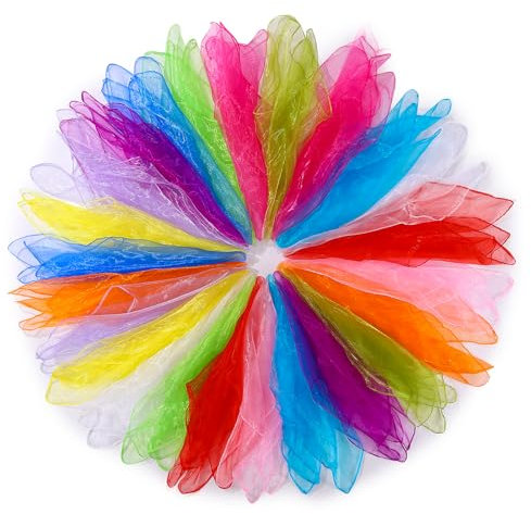 Fanshiontide 24 Stück Jongliertücher, 60x60cm Square Bunte Tanz Chiffontücher, Kindergarten Kindershow & Erwachsene Performance Tanztücher Schals für Tanzen, Jonglieren und Sensorisches