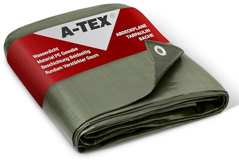 A-TEX® Abdeckplane 180 g/m² (4 x 5 m Grün) | Verschiedene Stärken, Größen und Farben wählbar | Plane mit Ösen | Gewebeplane Gartenplane Schutzplane | wasserdicht | reißfest | UV-stabilisiert