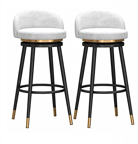 Set di 2 sgabelli da bar con schienale, seduta imbottita in velluto, rotazione a 360°, gambe in metallo dorato, colore bianco, 75 cm, ideali per la cucina del contadino