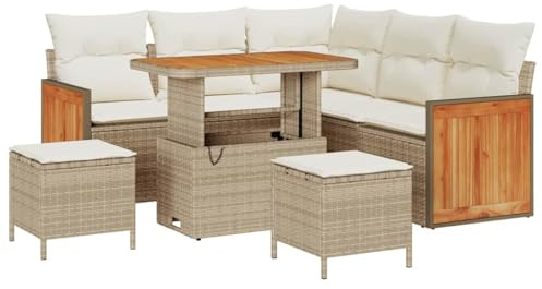 vidaXL Garten-Sofa-Set 8 pcs Beige und Creme 90 x 55 x 71 cm, Garten und Terrasse, modernes Outdoor-Loungesofaset, langlebige Möbel, Bequeme Sitzgelegenheit, entspannen auf der Veranda