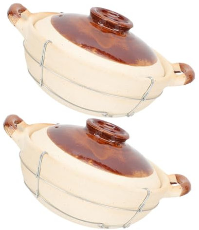 Zerodeko de Barro Individual 2 Piezas Olla con Tapa Utensilios de Cocina para Hornear Arroz de Arcilla para Uso Doméstico Pequeña para Horno