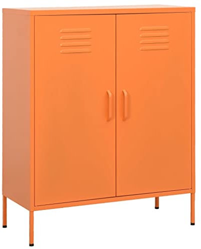 MOBCANT Lagerschrank Orange 80x35x101,5 cm Stahl, Vitrinenschrank Garderobenschrank Büroschrank Metallschrank Geeignet für Werkstatt Flur Wohnzimmer Schlafzimmer