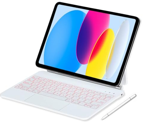 IXTRA Magic Keyboard Case for iPad 10th Gen 10.9 inch 2022 for iPad A16 11th Gen 11 inch 2025, Slim Folio Magnetic Keyboard Case with Floating Cantilever Stand Trackpad Backlit, White