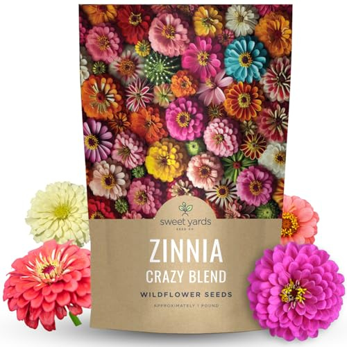 Zinnia Crazy Blend - Bulk 1 Pound Bag - 60,000 Flower Seeds for Planting - Zinnia elegans