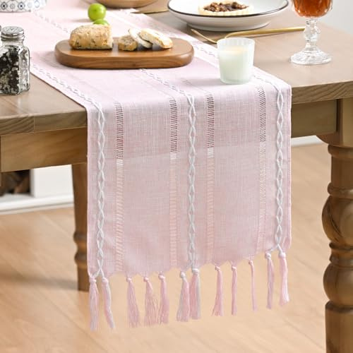 Artoid Mode Boho Rosa Landhausstil Quasten Valentinstag Tischläufer, Tisch Dekoration Party Geburtstag Valentinstag Hochzeit Dekor 33x143 cm