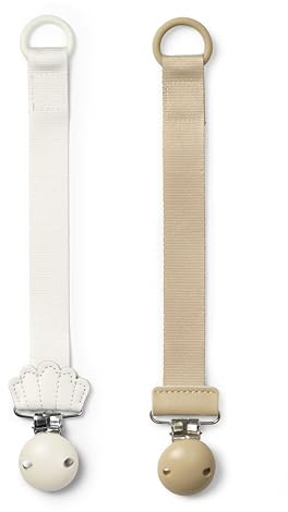 Elodie Details Schnullerclip – Nachhaltige Schnullerkette mit Clip – BPA-freier Schnullerhalter aus recyceltem Polyester – Schnullerband für Jungen & Mädchen – 2er Pack – White Scallop/Pure Khaki