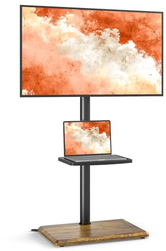 5Rcom Universal Floor TV Stand for 32-60 Inch TVs up to 40 kg, Brown | Tall TV Stand with Wooden Base, Swivel Height Adjustable, Corner TV Stand, Space Saving, Easy Assembly, Max VESA 400x400mm