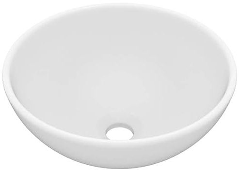Lavabo de luxe en céramique rond blanc mat 32,5 x 14 cm – Lavabo de salle de bain de qualité supérieure pour les installations modernes | Durable et facile d'entretien