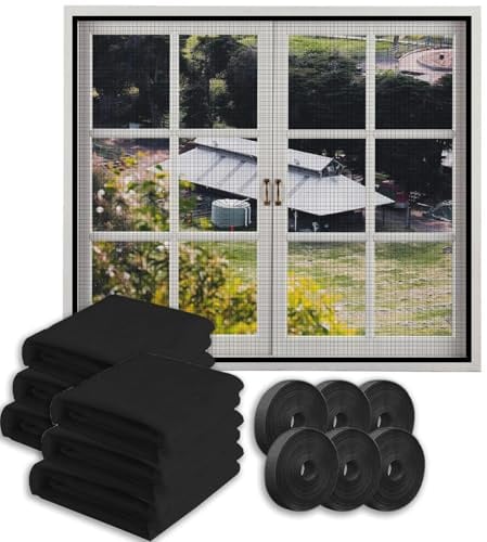 Efymosce 6 Stück Fliegengitter Fenster, 130 x 150CM Moskitonetze Fenster, Mückenschutz mit 6 Rollen Selbstklebeband, Insektenschutz Fensternetz,Fliegennetz, Hält Mücken Draußen
