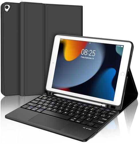 JADEMALL Clavier avec Touchpad pour iPad 9eme/8eme/7eme Generation 10.2 | Étui Clavier AZERTY Français Détachable Magnétique avec Pavé Tactile pour iPad 10.2 Pouces 9/8/7 Generation, Noir