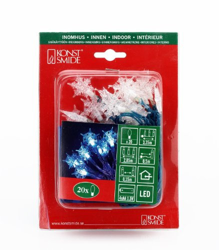 Konstsmide LED Dekokette, Schneeflocken, 20 blaue Dioden, batteriebetrieben, blau/transparentes Kabel, 4xAA 1.5V (exkl.) - 1261-403