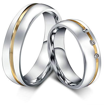 ANAZOZ Ringe Partnerringe Edelstahl, Herren Ringe Bicolor Größe 62 (19.7) Silberring mit Goldrille