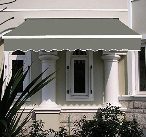 Greenbay 2 x 1.5m DIY Patio Retractable Manual Awning Garden Sun Shade Canopy Gazebo Grey with Fittings and Crank Handle