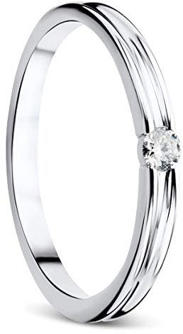 OROVI Ring für Damen Schmuck Weißgold 9 Karat/ 375 Gold Diamant Solitär Verlobungsring mit Diamant Brillant 0.05 ct