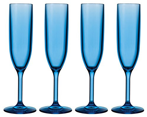 Drinique VIN-CF-BLU-4 Champagne Flutes Unbreakable Tritan Stemware, Plastic, Blue