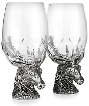 Stunning Pewter Stag Head Wine Glass Pair