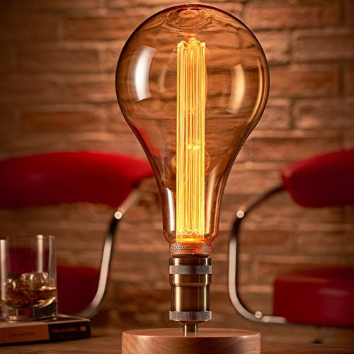 Auraglow Mysa Vintage Retro Wooden Round Base Mechanical Twist Switch Brass Table, Desk or Bedside Lamp/Light - with XXL LED Bulb
