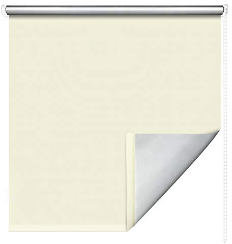 Thermorollo Hitzeschutzrollo Verdunkelungsrollo Kettenzugrollo Seitenzugrollo Fenster Rollo Breite 62-202 cm Stoff lichtundurchlässig verdunkelnd Thermobeschichtung Silber (122 x 180 cm / Vanille)