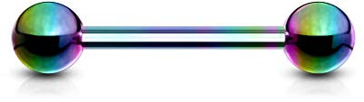 viva-adorno Universal Barbell Piercing Stab Zungenpiercing Brustpiercing Intimpiercing Stecker Hantel Edelstahl beschichtet Z310Z, 1,6x12x5mm, regenbogen