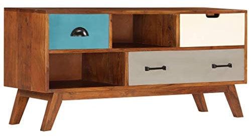 Festnight Mobile Porta TV Vintage in Legno Massello di Acacia Con 3 Cassetti, 110x35x50 cm