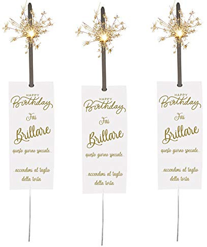 Scintille Luminose per Compleanno e cartoncini con Frase. Stelline Scintillanti per Effetto Speciale Taglio Torta Happy Birthday. Idee Originali Decorazioni. (20 Pezzi)