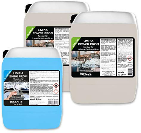 ABACUS® Geschirrspülmittel und Klarspüler für Gastronomie Set - 2x 10 L Geschirrspülmittel + 1x 5 L Klarspüler - Geschirrspülmittel und Klarspüler für gewerbliche Spülmaschinen (7524)