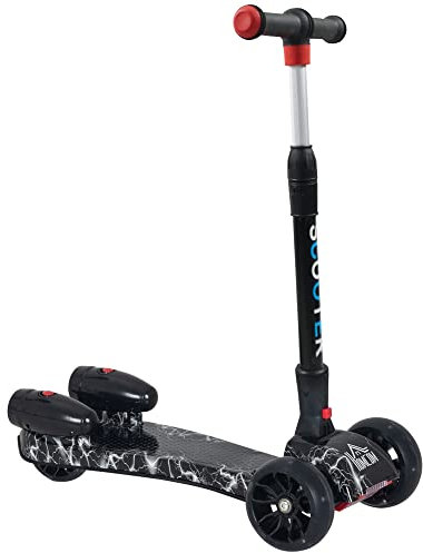 HOMCOM Patinete para Niños Scooter Plegable con Altura Ajustable de 4 Niveles y Música Luces y Nebulizador de Agua +3 Años 62x27x63-81 cm Negro