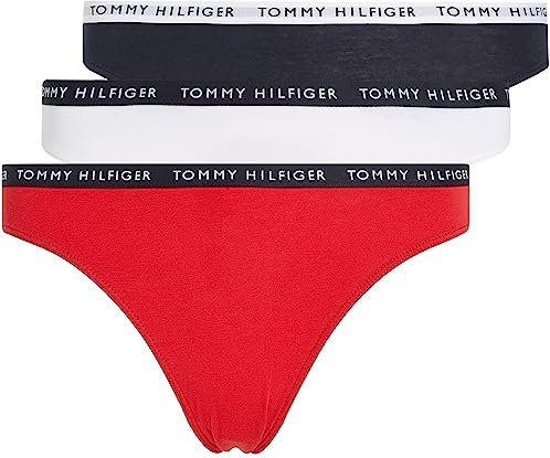 Tommy Hilfiger Pack de 3 Braguitas para Mujer Ropa Interior, Multicolor (Desert Sky/White/Primary Red), L