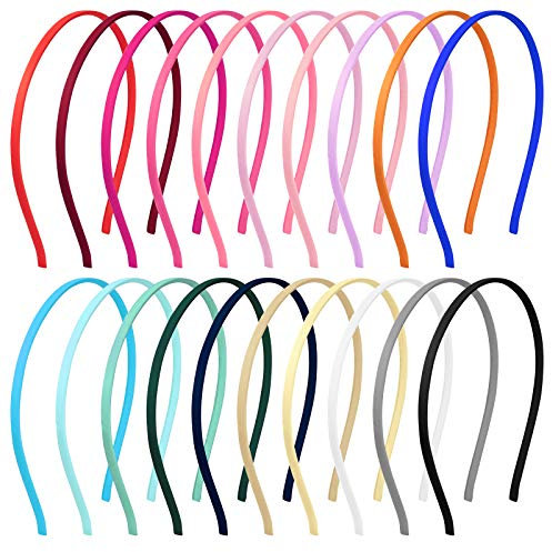 Haarreifen Satin Stirnbänder Rutschfeste Haarbänder 5mm Breite DIY Haarschmuck für Mädchen Kinder Mehrfarbig 20 Stück