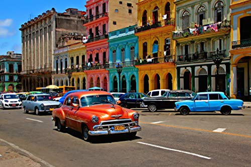 HAVANA Fototapete VLIES-500x280 cm (1302A)-Vintage Oldtimer Retro Autos Altstadt Cars Cuba Wandtapete-Inkl. Kleister-Vliestapete Bild Dekoration Wand-Dekor Moderne Motiv-Tapete Panorama Poster XXL