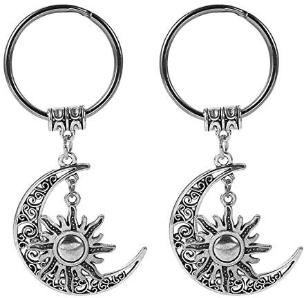 Lurrose 2 x Schlüsselanhänger aus Metall mit kreativem Sonne- und Mond-Schlüsselanhänger, einzigartiges Design.
