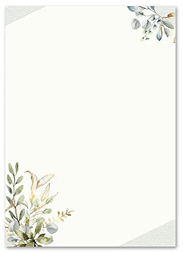 100 Blatt Briefpapier Blumen & Blüten GRÜNE ZWEIGE - DIN A6 Format - Paper-Media