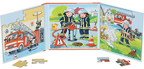 goki 57385 Puzzlebuch Feuerwehr 17,3 x 17,3 x 1,2 cm, 2 x 20 Teile, 2 Motive, magnetisch,, bunt