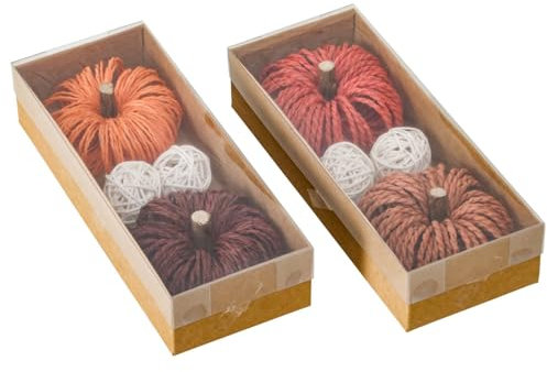RiloStore 8tlg Kürbis Deko Set Kürbisse b818 Pumpkins Weiss rot orange Rattankugeln Deko Halloween Autumn Herbstdeko Dekokürbis Dekoobjekt Tischdeko Dekofrüchte
