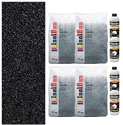 Isolbau Steinteppich Aussen Komplettset Marmorkies 100kg + Bindemittel bis 10m² Nero 1/4mm Epoxidharz, Terassenboden, Natursteinboden Marmorkies Bodenbelag, Steinboden, Marmorstein, Innen Außen