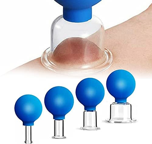 4 Stück Schröpfglas Set, Schröpfgläser mit Saugball Professionelles Glas Schröpfen Set mit Silikonkugel Glas Gesichts-Vakuum-Saug-Massage-Schalen Hals Kopf Gesicht für jede Körperstelle