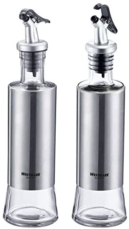 Westmark Lot de 2 distributeurs de vinaigre/huile à une seule main, capacité de 300 ml, plastique/verre/acier inoxydable, Lisbonne, transparent/argent/noir, 63392260