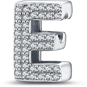 LaMenars Charms Alphabet A-Z Letter Dangle 925 Sterling Silver Buchstaben Initial Anhänger mit Zirkonia passt Europa Charm Armband Halskette, Geschenke für Frauen