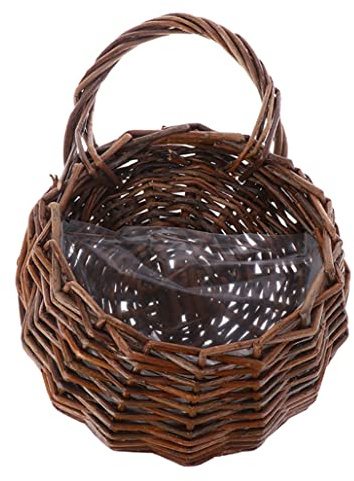 Cesta colgando tejida mimbre Rattan Plantador Ratador de macetas Contenedor de almacenamiento de flores de pared para decoraciones de bodas de jardín (marrón oscuro)