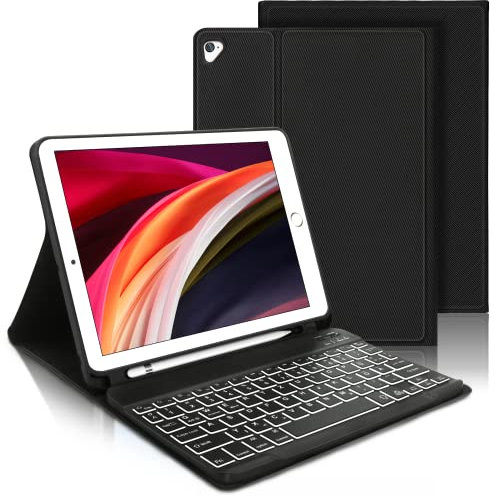 IVEOPPE Tastatur für iPad 6. Generation - Hülle Tastatur für iPad 9.7, Magnetisch Abnehmbarer Beleuchtung QWERTZ Bluetooth Keyboard für ipad 6. Gen 2018, 5. Gen, Pro 9.7, Air 2 & 1, Schwarz
