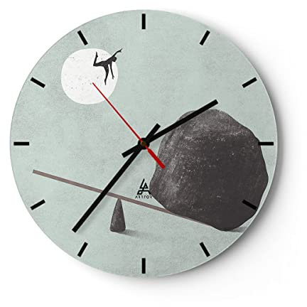 Modern Wanduhr Stein Hebel Physik 40x40cm Rund Groß Wand Uhr Glas Analog Zimmeruhren Küche Büro Wohnzimmer Glasuhr Wall Clock Dekoration Design Wanddekoration Küchenuhr C3AR40x40-4755