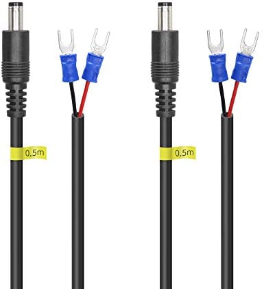 YACSEJAO DC Power Pigtail Cable with U-Shaped 2PACK 18AWG DC5.5 * 2.1 Male to 2 * 4mm U-type Wire Terminal Cable Test Connector Power Cord (0.5 M)