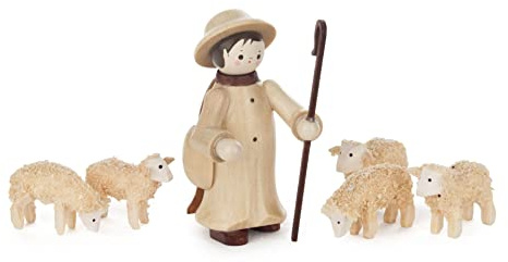 Rudolphs Schatzkiste Miniaturfiguren Hirte mit 5 Schafen (6) Natur Höhe 6cm NEU Christi Geburt Weihnachtsfigur Sammelfigur Holzfigur