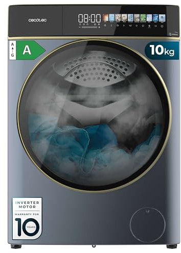Cecotec Waschmaschine 10kg Frontlader Bolero DressCode 10900 Inverter FullColor Ice Blue A 1400 U/min, geringer Energieverbrauch, FullColor Bildschirm 10,3, 11 Prog, Inverter Plus, Dampfreinigung