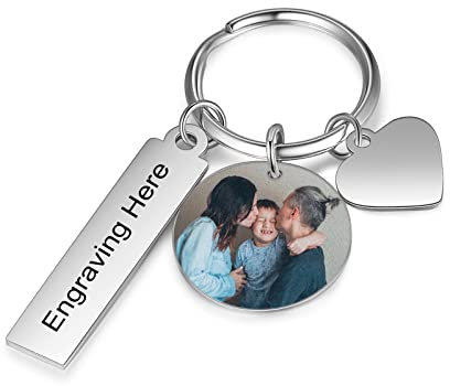 RolaOnly Porte-clés avec gravure Porte-clés personnalisés avec photo nominative pour femmes hommes Porte-clés couple en acier inoxydable pour la Saint-Valentin